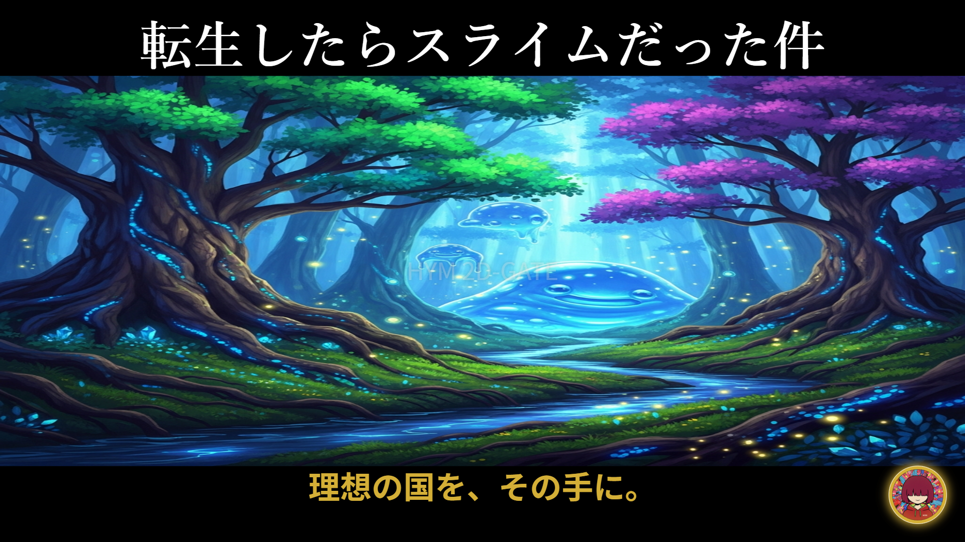 That Time I Got Reincarnated as a Slime Anime Concept Art Glowing Blue Slime Silhouette in Forest